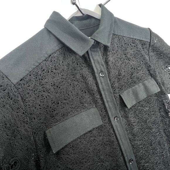 Banana Republic Heritage Belted Lace Shirt Dress Women Size 2 Black Crochet Hem - Picture 8 of 15